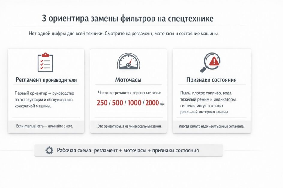 3 ориентира замены фильтров на спецтехнике: регламент производителя, моточасы и признаки состояния