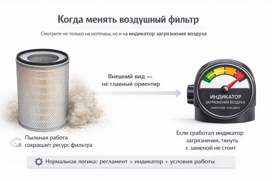 Инфографика: когда менять воздушный фильтр на спецтехнике по индикатору загрязнения воздуха